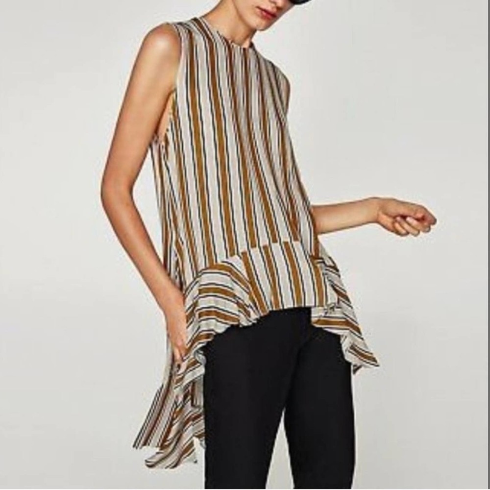 ZARA Asymmetrical Ruffle Striped Top Tunic NWT